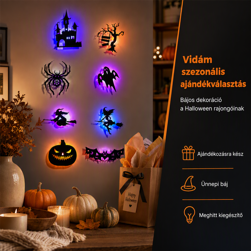 🎃 Most 50% kedvezménnyel! Halloween-i, sötétben világító falmatricák – 3D-s sziluettek, öntapadósak és sötétben világítanak – kiválóan alkalmasak bulikra, hálószobákba és előszobákba 🦇✨
