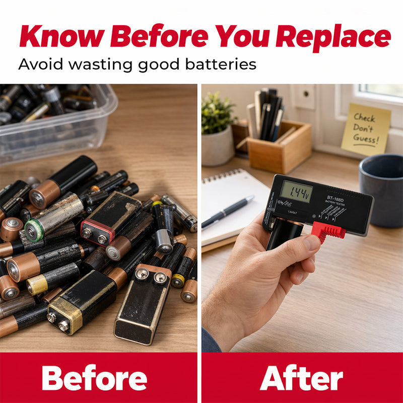 🔋Digitális akkumulátor-ellenőrző – A nagy LCD-kijelző pontosan mutatja a fennmaradó töltöttséget.  🧪💪