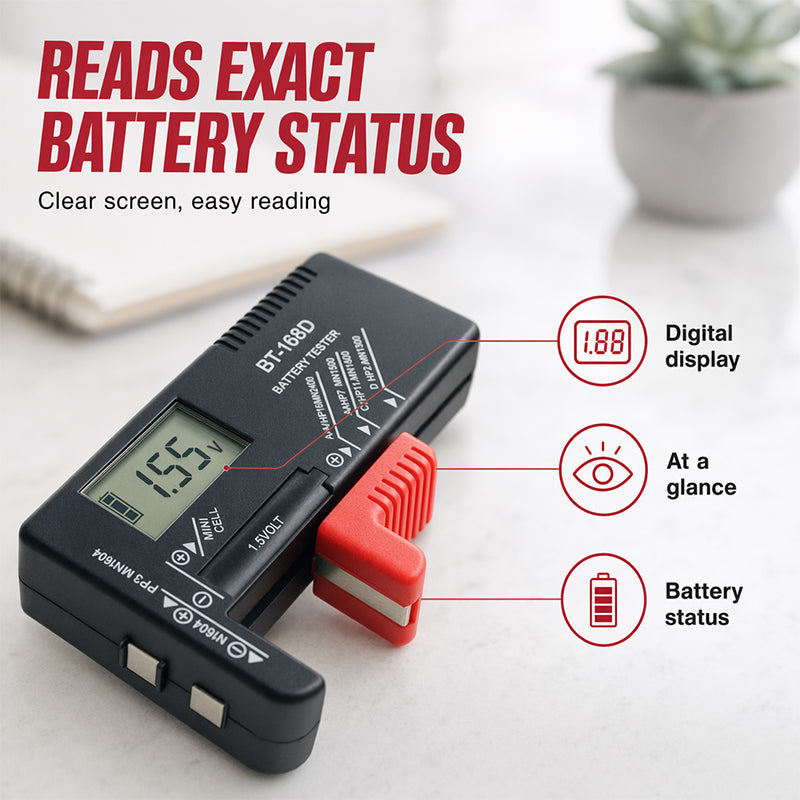 🔋Digitális akkumulátor-ellenőrző – A nagy LCD-kijelző pontosan mutatja a fennmaradó töltöttséget.  🧪💪