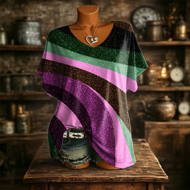 👕 Női Jégfrissítő Mintás V-nyakú Póló