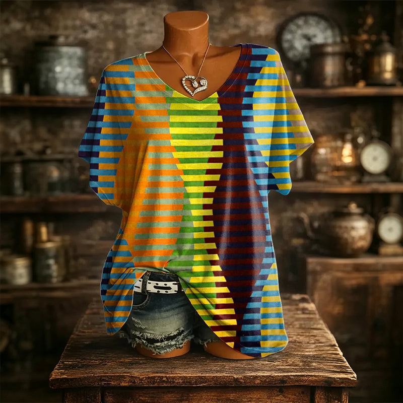 👕 Női Jégfrissítő Mintás V-nyakú Póló