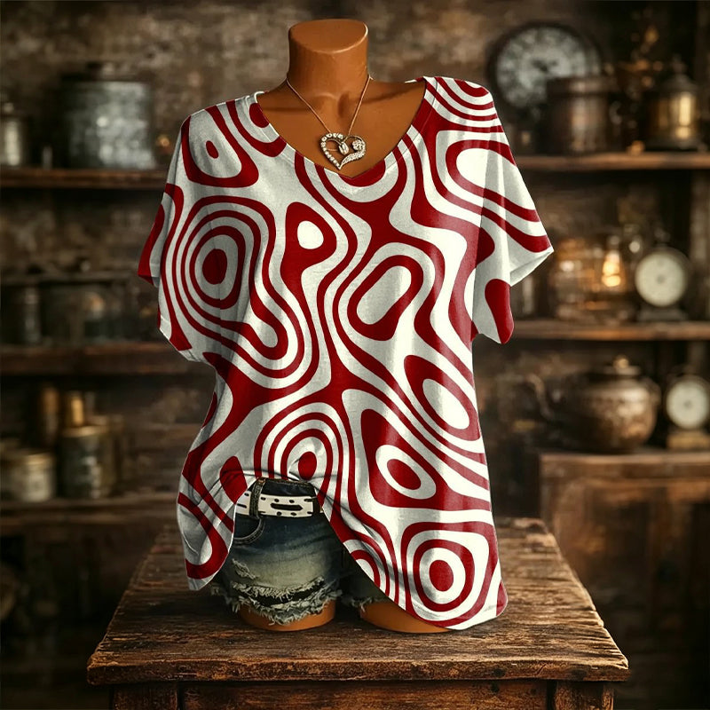👕 Női Jégfrissítő Mintás V-nyakú Póló