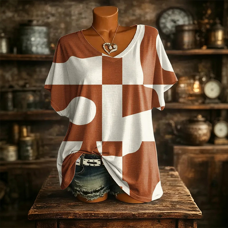 👕 Női Jégfrissítő Mintás V-nyakú Póló