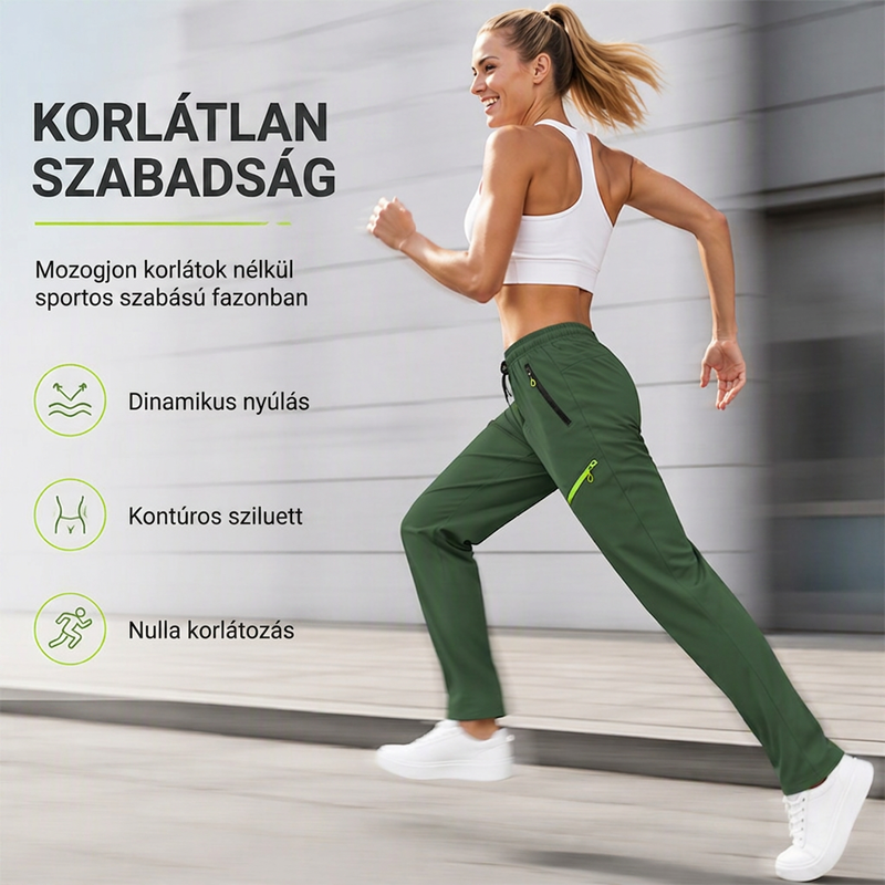 Női sportos szabadidőnadrág cipzáras zsebekkel